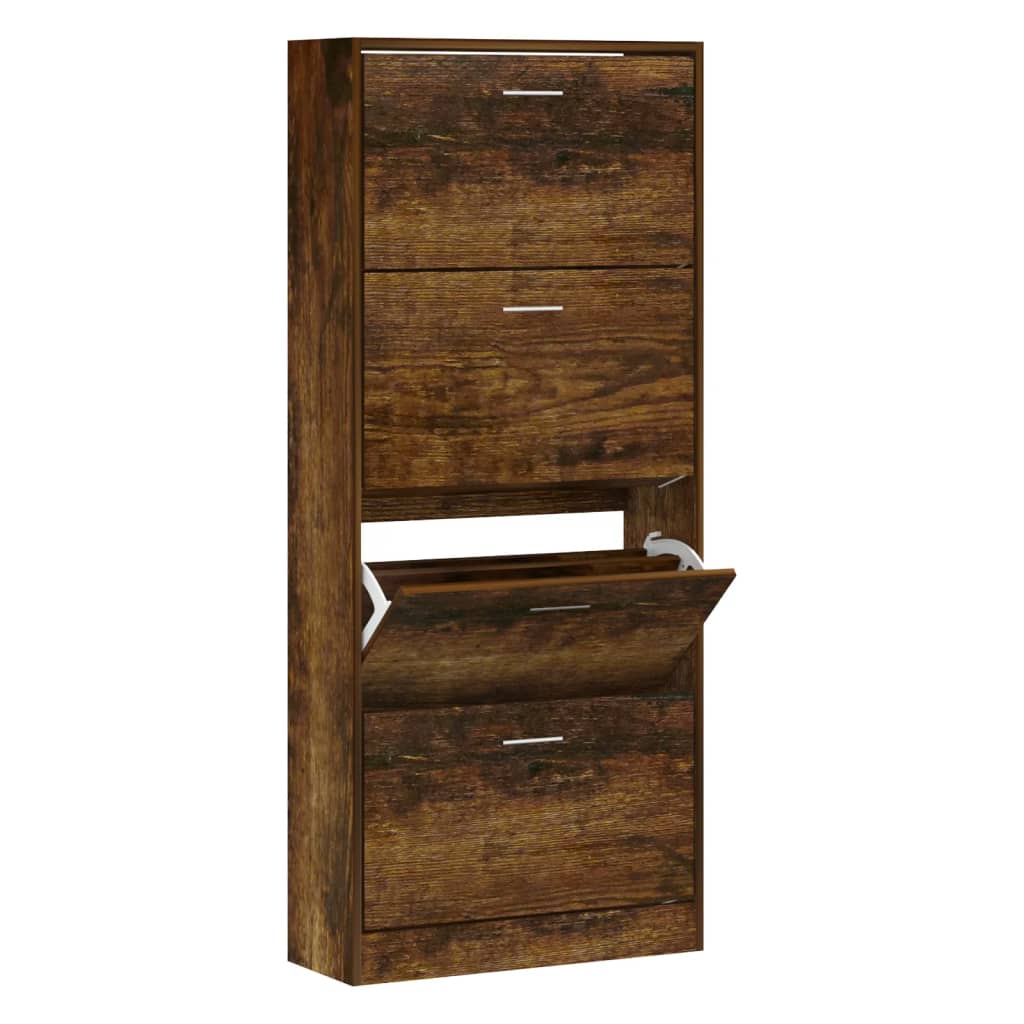 Schoenenkast 63x24x147 cm bewerkt hout gerookt eikenkleurig is nu te koop bij PeponiXL, paradijselijk wonen!