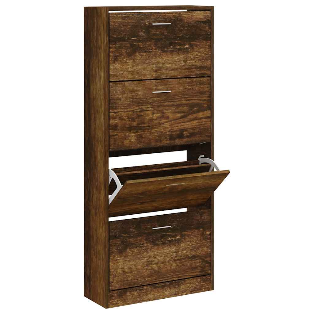 Schoenenkast 63x24x147 cm bewerkt hout gerookt eikenkleurig is nu te koop bij PeponiXL, paradijselijk wonen!