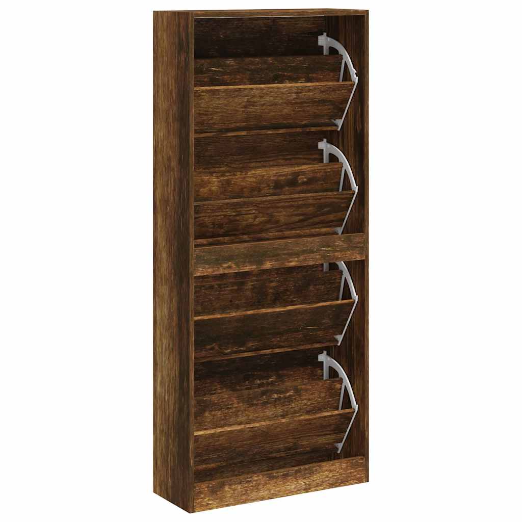 Schoenenkast 63x24x147 cm bewerkt hout gerookt eikenkleurig is nu te koop bij PeponiXL, paradijselijk wonen!
