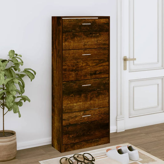 Schoenenkast 63x24x147 cm bewerkt hout gerookt eikenkleurig is nu te koop bij PeponiXL, paradijselijk wonen!