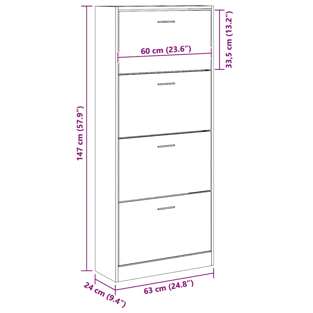 Schoenenkast 63x24x147 cm bewerkt hout grijs sonoma is nu te koop bij PeponiXL, paradijselijk wonen!