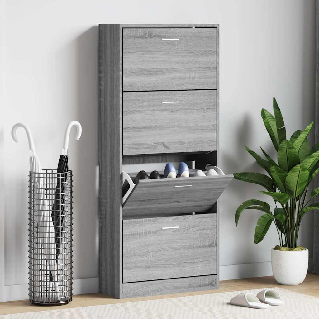 Schoenenkast 63x24x147 cm bewerkt hout grijs sonoma is nu te koop bij PeponiXL, paradijselijk wonen!