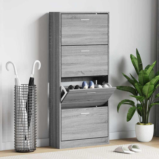 Schoenenkast 63x24x147 cm bewerkt hout grijs sonoma is nu te koop bij PeponiXL, paradijselijk wonen!