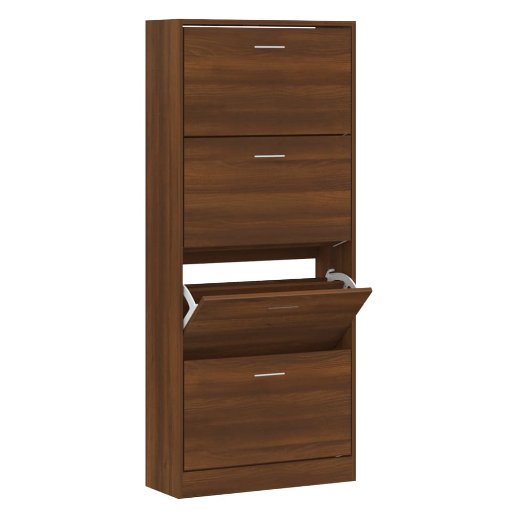 Schoenenkast 63x24x147 cm bewerkt hout bruin eikenkleur is nu te koop bij PeponiXL, paradijselijk wonen!