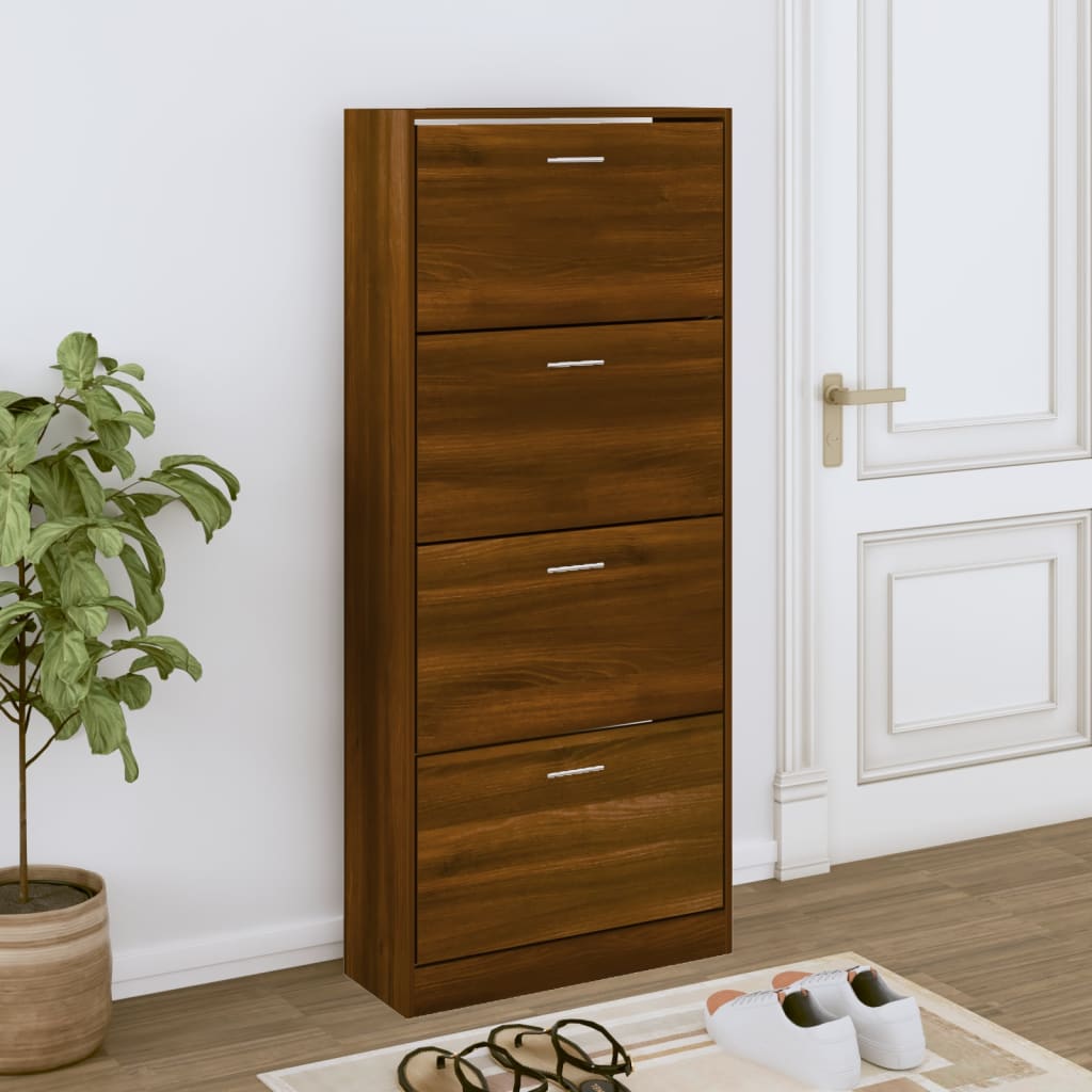 Schoenenkast 63x24x147 cm bewerkt hout bruin eikenkleur is nu te koop bij PeponiXL, paradijselijk wonen!