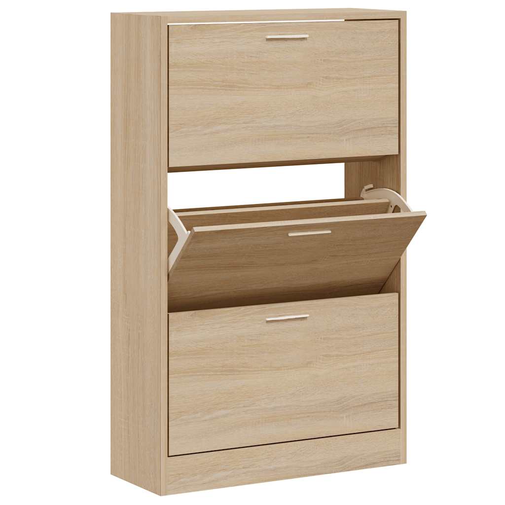 Schoenenkast 63x24x103 cm bewerkt hout sonoma eikenkleurig is nu te koop bij PeponiXL, paradijselijk wonen!