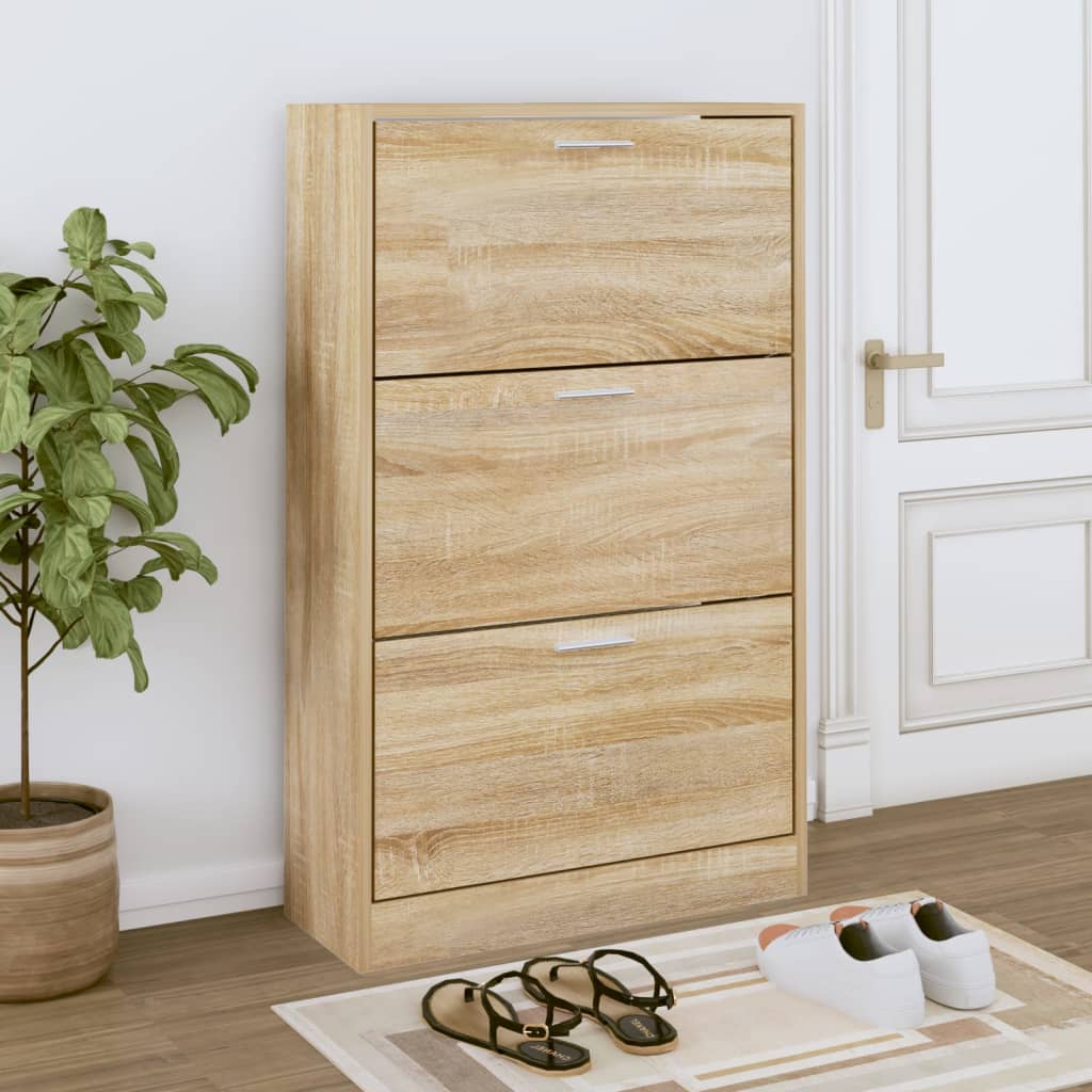 Schoenenkast 63x24x103 cm bewerkt hout sonoma eikenkleurig is nu te koop bij PeponiXL, paradijselijk wonen!