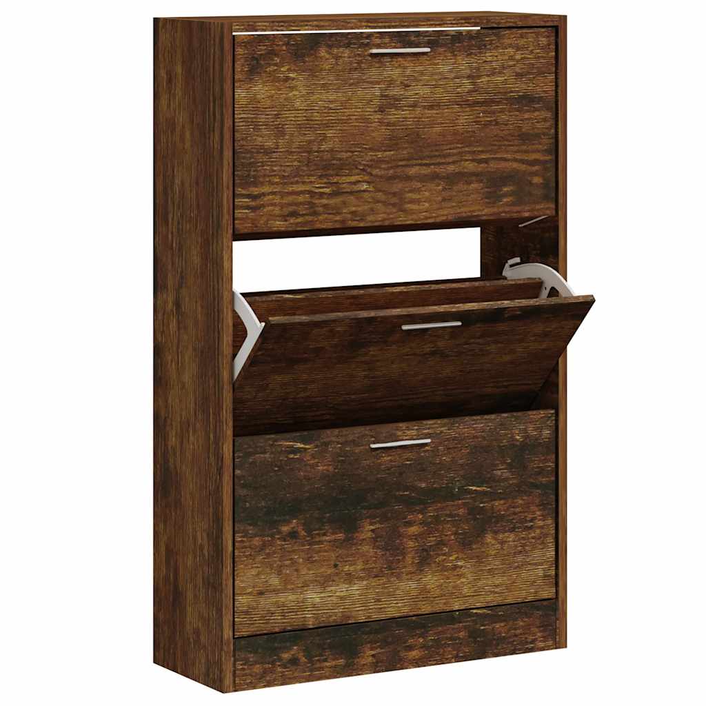 Schoenenkast 63x24x103 cm bewerkt hout gerookt eikenkleurig is nu te koop bij PeponiXL, paradijselijk wonen!