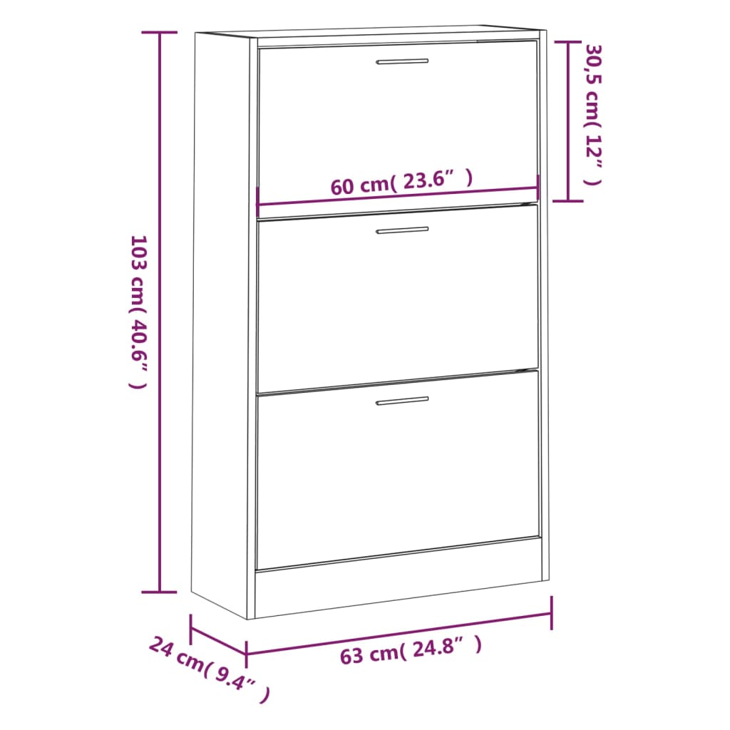 Schoenenkast 63x24x103 cm bewerkt hout grijs sonoma is nu te koop bij PeponiXL, paradijselijk wonen!