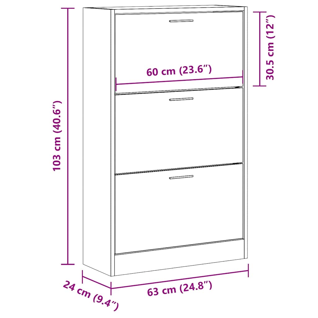 Schoenenkast 63x24x103 cm bewerkt hout grijs sonoma is nu te koop bij PeponiXL, paradijselijk wonen!