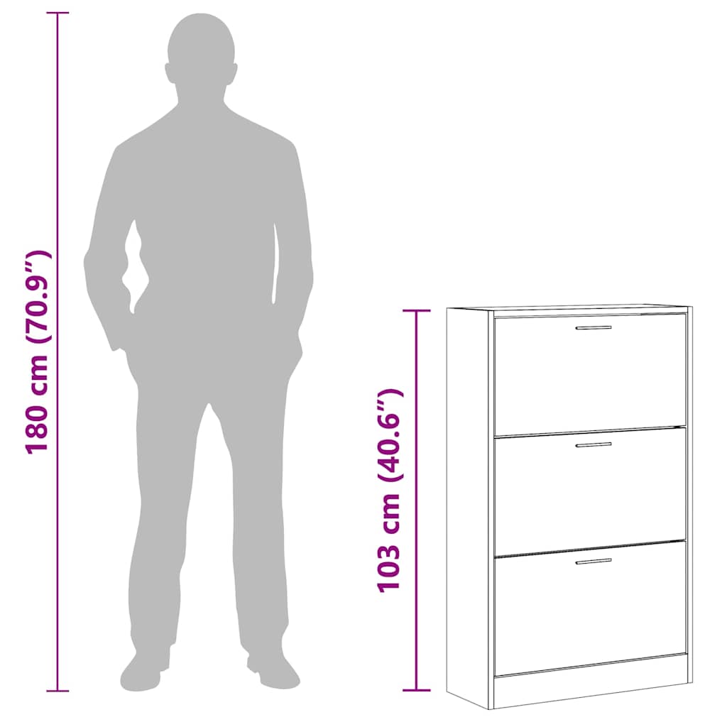 Schoenenkast 63x24x103 cm bewerkt hout grijs sonoma is nu te koop bij PeponiXL, paradijselijk wonen!