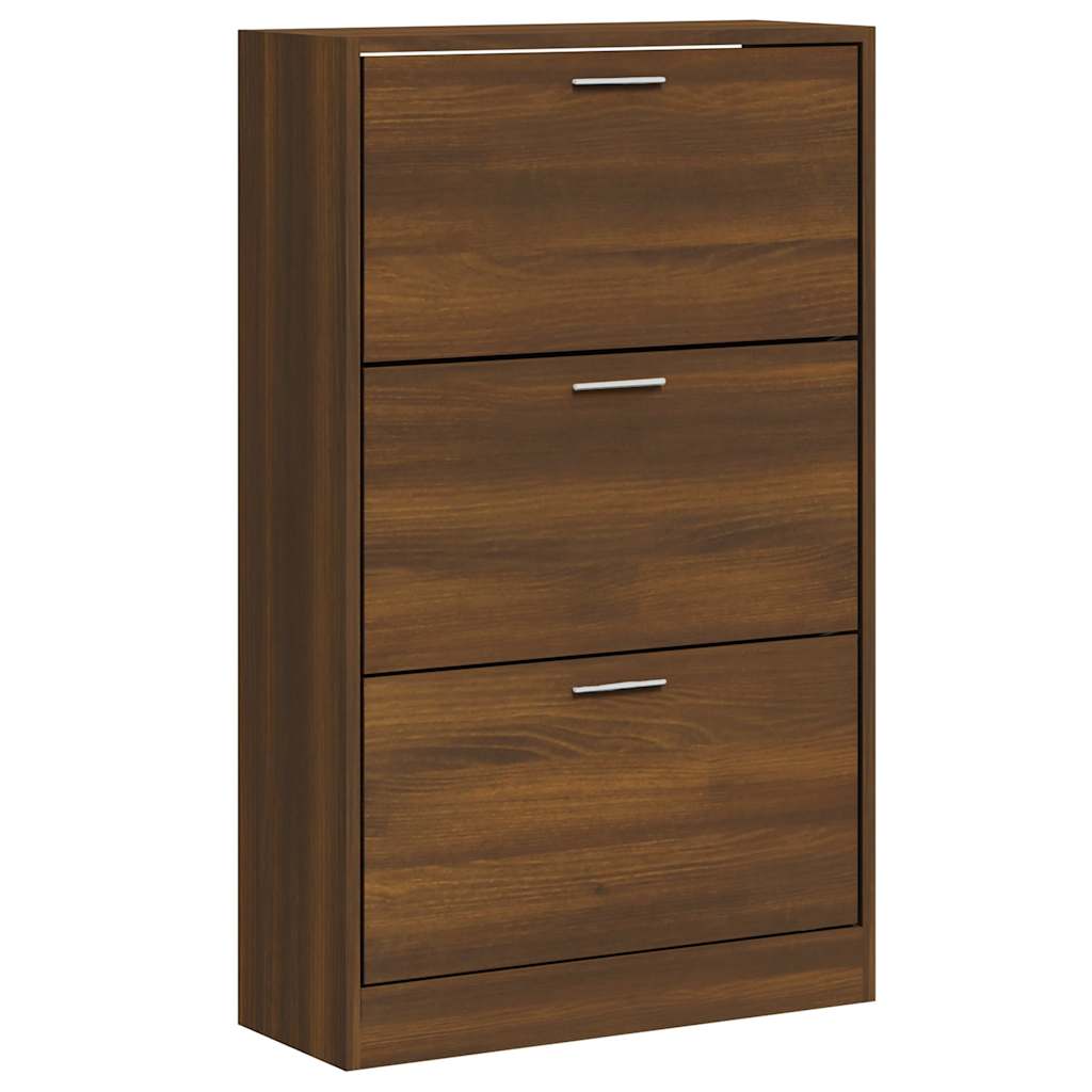 Schoenenkast 63x24x103 cm bewerkt hout bruin eikenkleur is nu te koop bij PeponiXL, paradijselijk wonen!