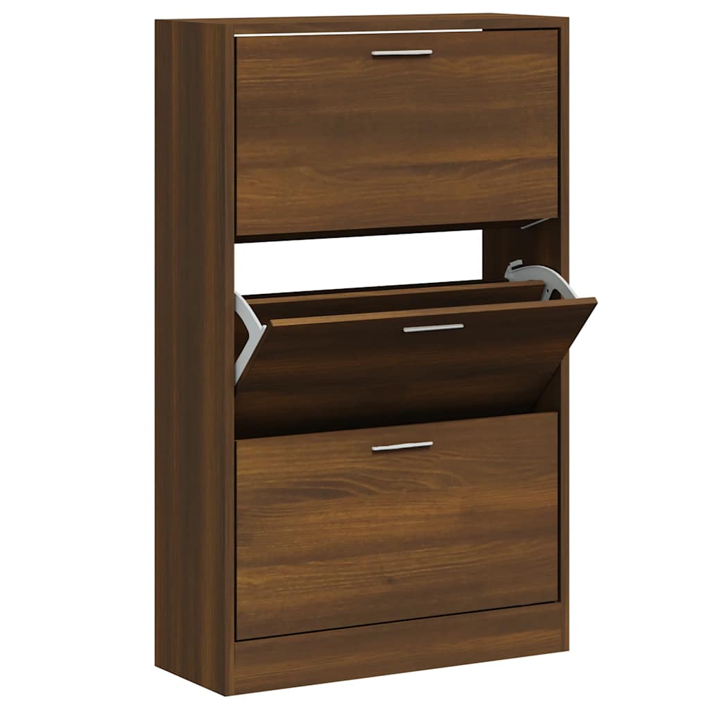 Schoenenkast 63x24x103 cm bewerkt hout bruin eikenkleur is nu te koop bij PeponiXL, paradijselijk wonen!