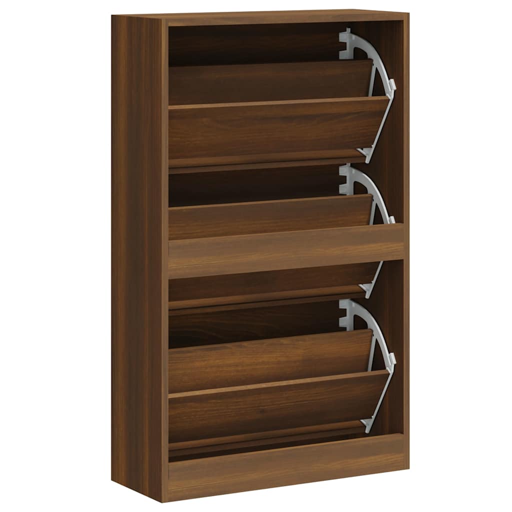 Schoenenkast 63x24x103 cm bewerkt hout bruin eikenkleur is nu te koop bij PeponiXL, paradijselijk wonen!