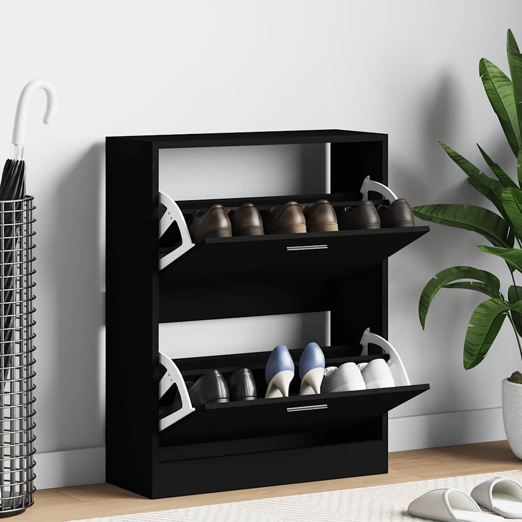 Schoenenkast 63x24x81 cm bewerkt hout zwart is nu te koop bij PeponiXL, paradijselijk wonen!