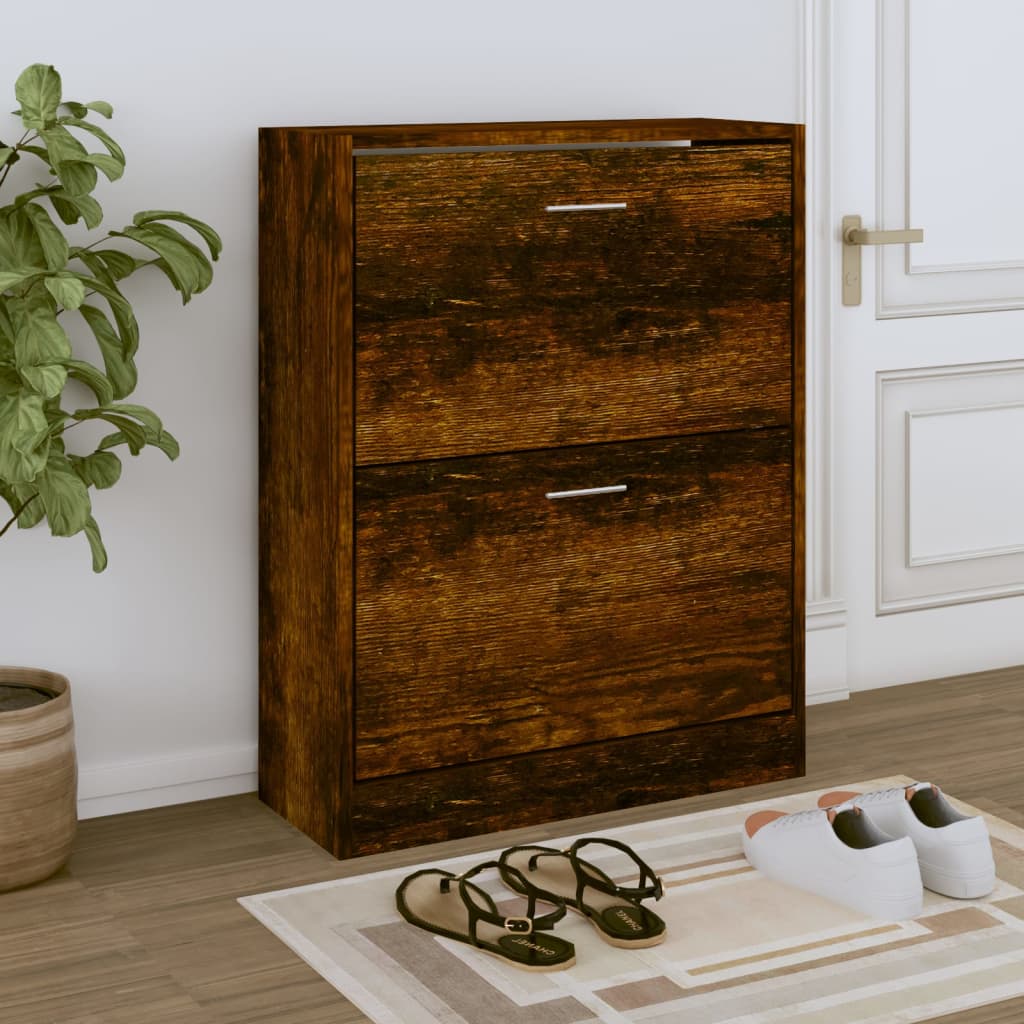 Schoenenkast 63x24x81 cm bewerkt hout gerookt eikenkleurig is nu te koop bij PeponiXL, paradijselijk wonen!