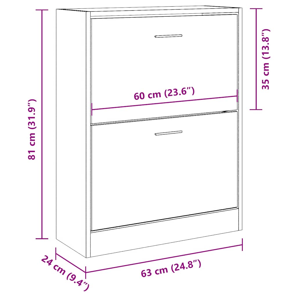 Schoenenkast 63x24x81 cm bewerkt hout bruin eikenkleur is nu te koop bij PeponiXL, paradijselijk wonen!