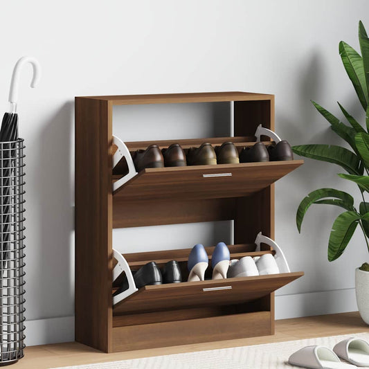 Schoenenkast 63x24x81 cm bewerkt hout bruin eikenkleur is nu te koop bij PeponiXL, paradijselijk wonen!