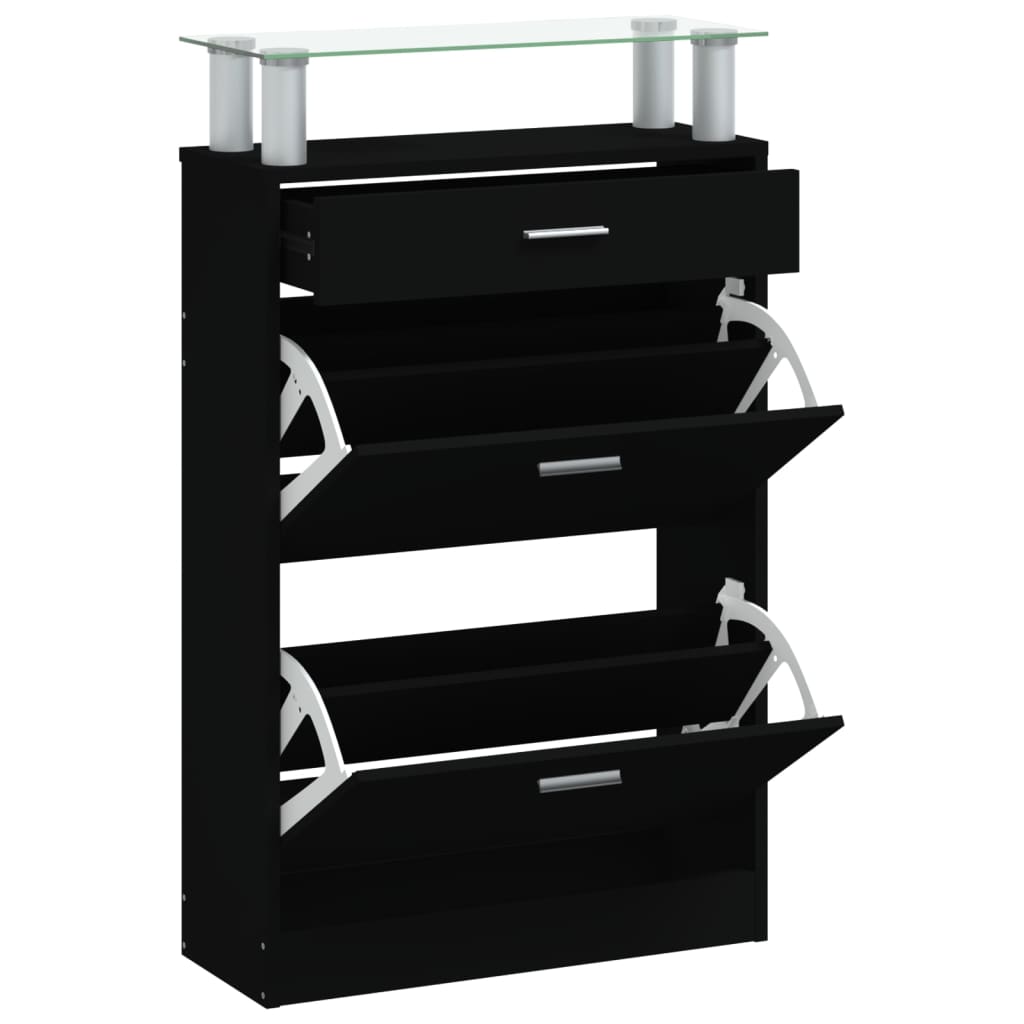 Schoenenkast 63x24x104 cm bewerkt hout zwart is nu te koop bij PeponiXL, paradijselijk wonen!