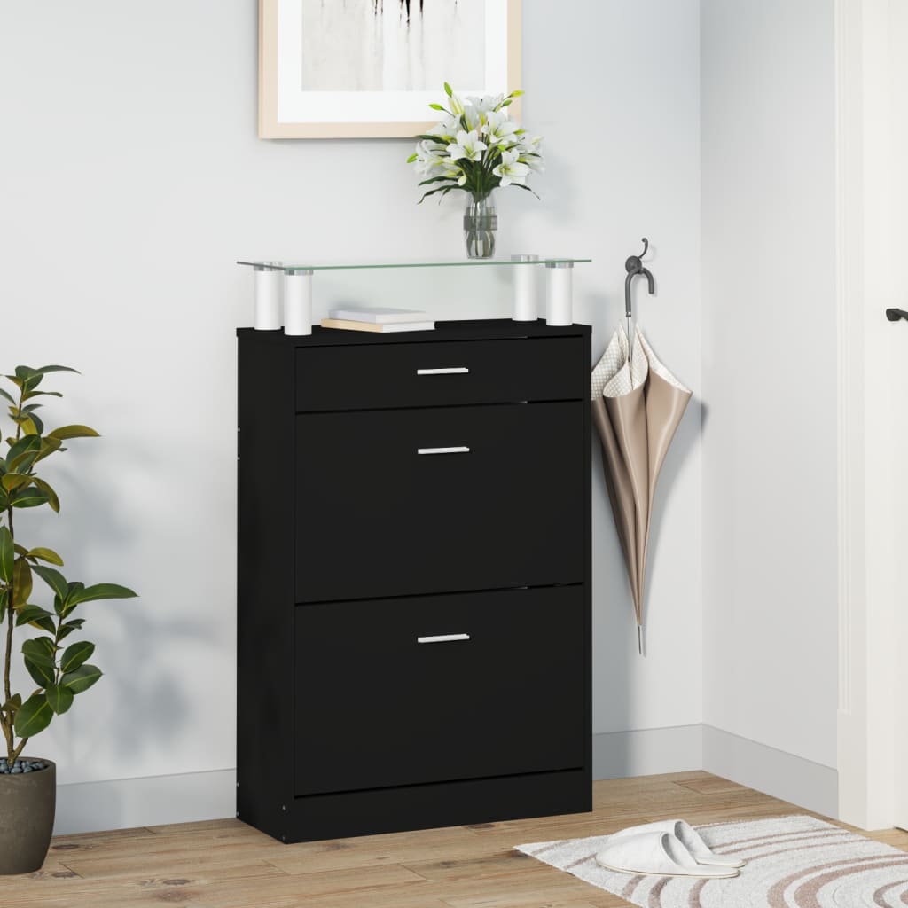 Schoenenkast 63x24x104 cm bewerkt hout zwart is nu te koop bij PeponiXL, paradijselijk wonen!