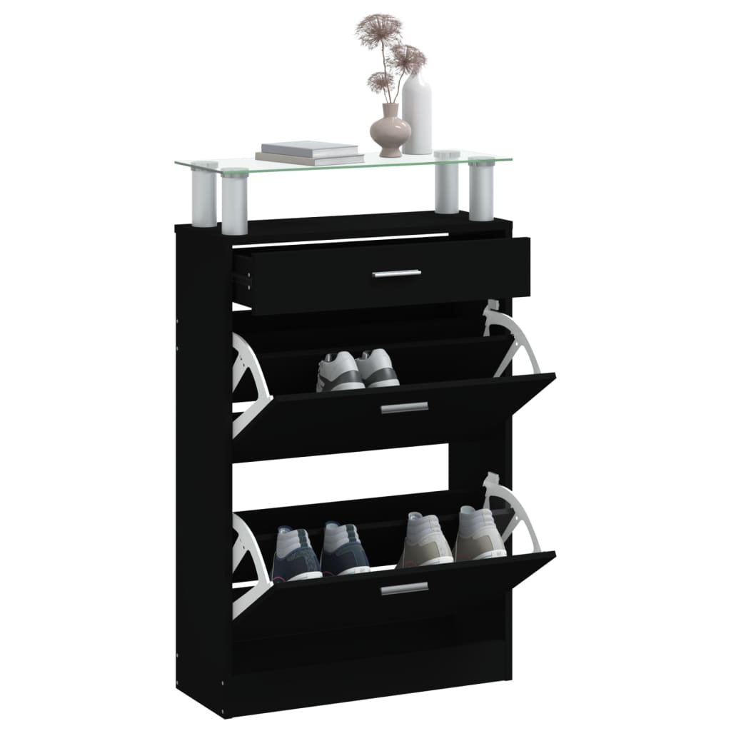 Schoenenkast 63x24x104 cm bewerkt hout zwart is nu te koop bij PeponiXL, paradijselijk wonen!