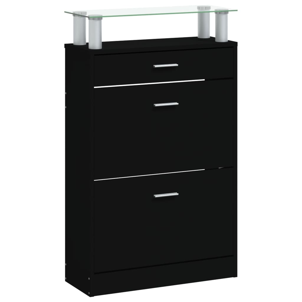 Schoenenkast 63x24x104 cm bewerkt hout zwart is nu te koop bij PeponiXL, paradijselijk wonen!