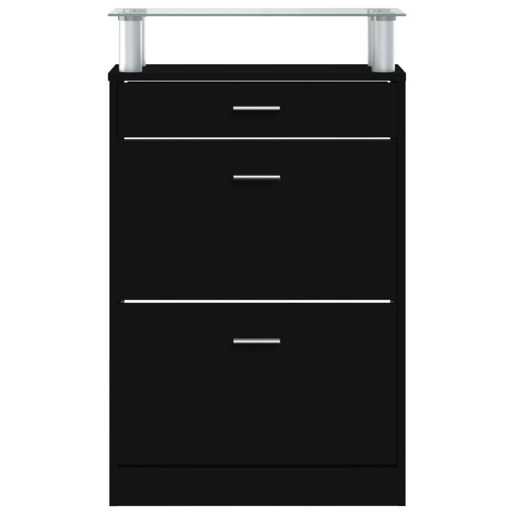 Schoenenkast 63x24x104 cm bewerkt hout zwart is nu te koop bij PeponiXL, paradijselijk wonen!