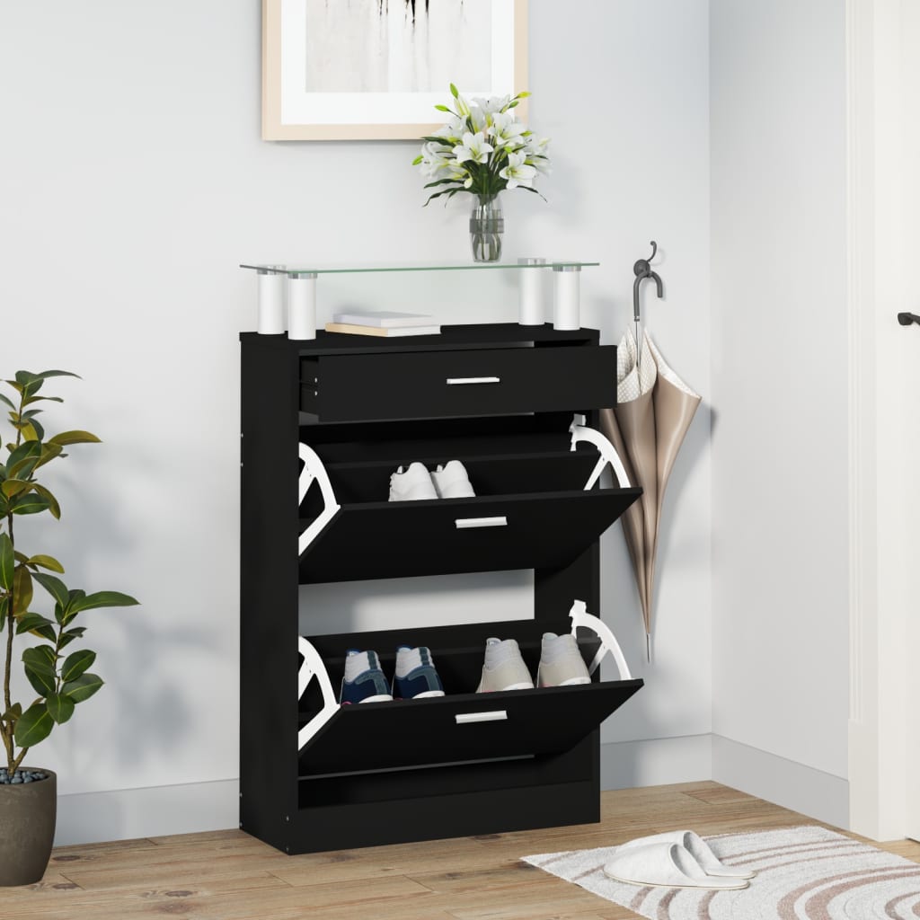 Schoenenkast 63x24x104 cm bewerkt hout zwart is nu te koop bij PeponiXL, paradijselijk wonen!