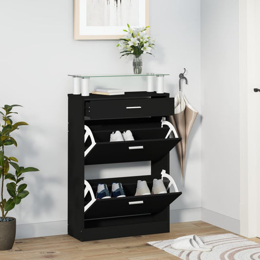 Schoenenkast 63x24x104 cm bewerkt hout zwart is nu te koop bij PeponiXL, paradijselijk wonen!