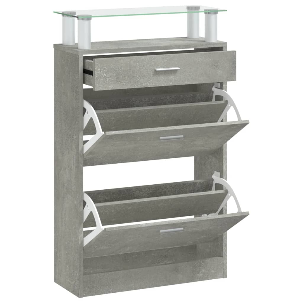 Schoenenkast 63x24x104 cm bewerkt hout betongrijs is nu te koop bij PeponiXL, paradijselijk wonen!