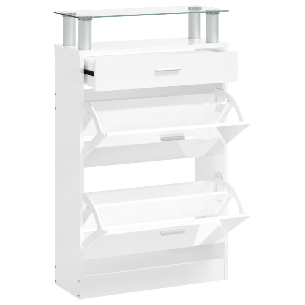 Schoenenkast 63x24x104 cm bewerkt hout hoogglans wit is nu te koop bij PeponiXL, paradijselijk wonen!