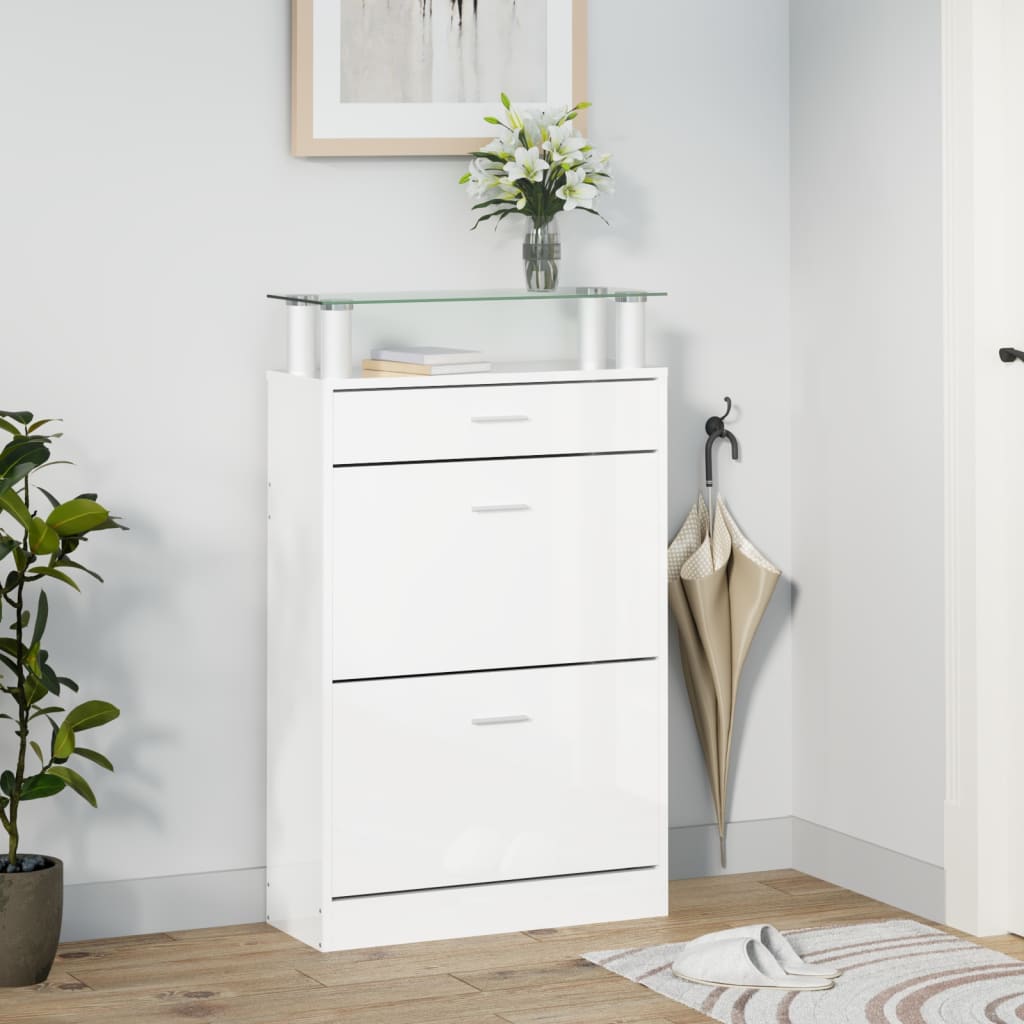 Schoenenkast 63x24x104 cm bewerkt hout hoogglans wit is nu te koop bij PeponiXL, paradijselijk wonen!