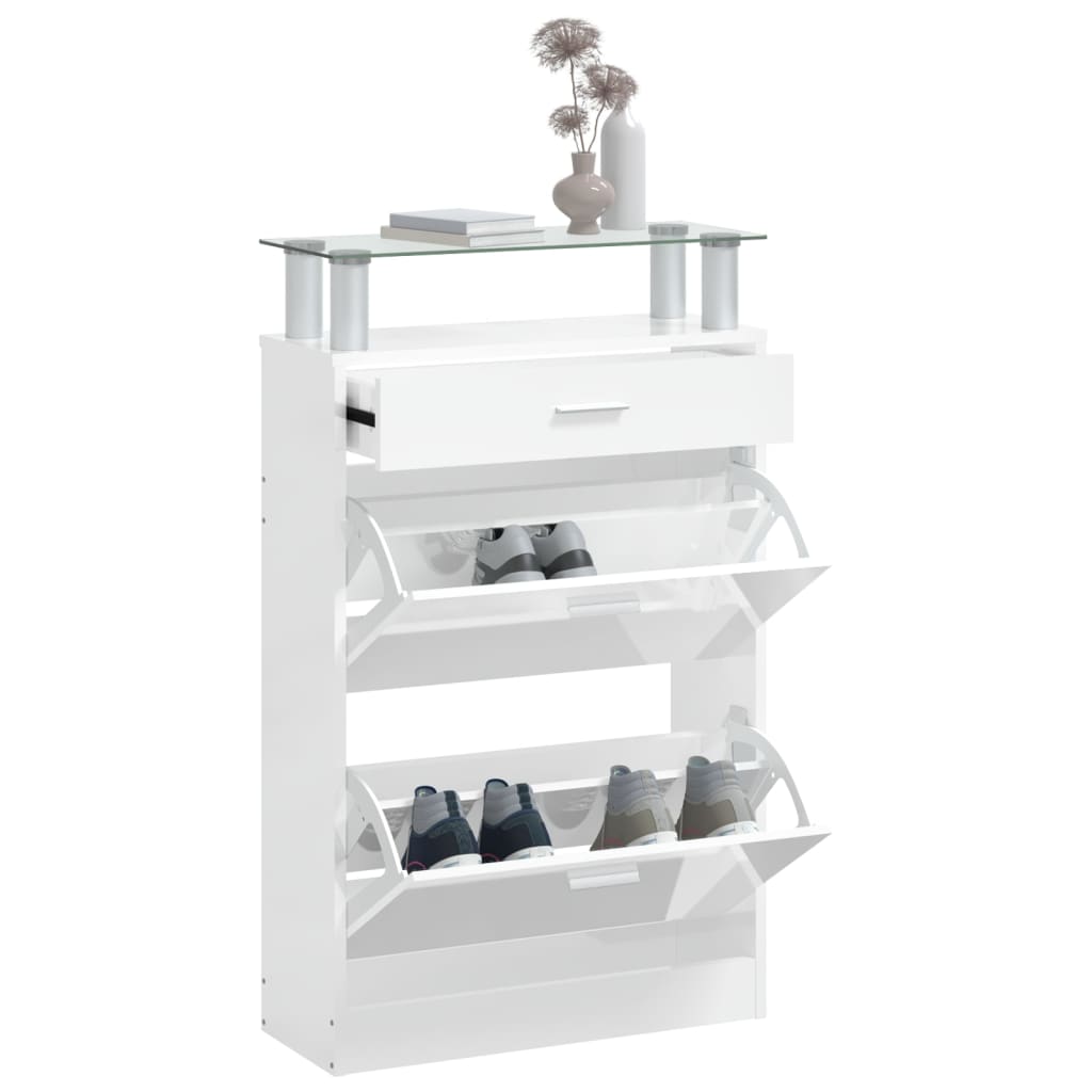 Schoenenkast 63x24x104 cm bewerkt hout hoogglans wit is nu te koop bij PeponiXL, paradijselijk wonen!