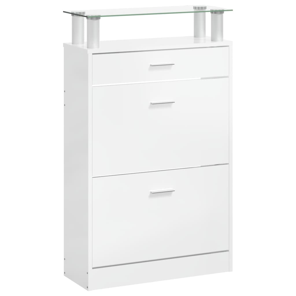 Schoenenkast 63x24x104 cm bewerkt hout hoogglans wit is nu te koop bij PeponiXL, paradijselijk wonen!