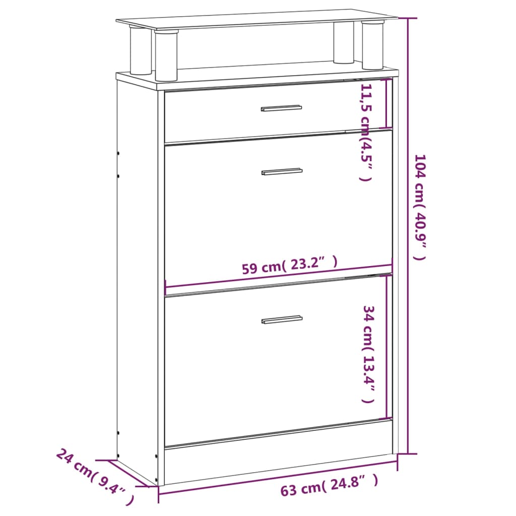 Schoenenkast 63x24x104 cm bewerkt hout hoogglans wit is nu te koop bij PeponiXL, paradijselijk wonen!