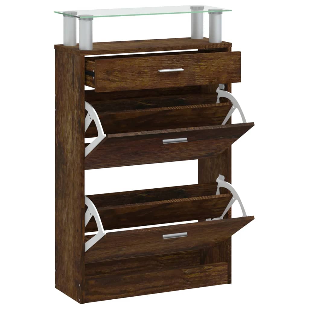 Schoenenkast 63x24x104 cm bewerkt hout gerookt eikenkleurig is nu te koop bij PeponiXL, paradijselijk wonen!