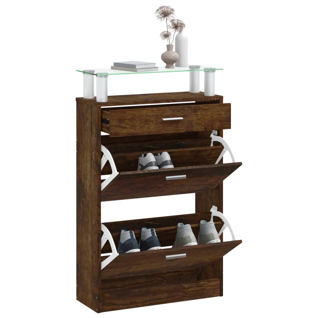 Schoenenkast 63x24x104 cm bewerkt hout gerookt eikenkleurig is nu te koop bij PeponiXL, paradijselijk wonen!