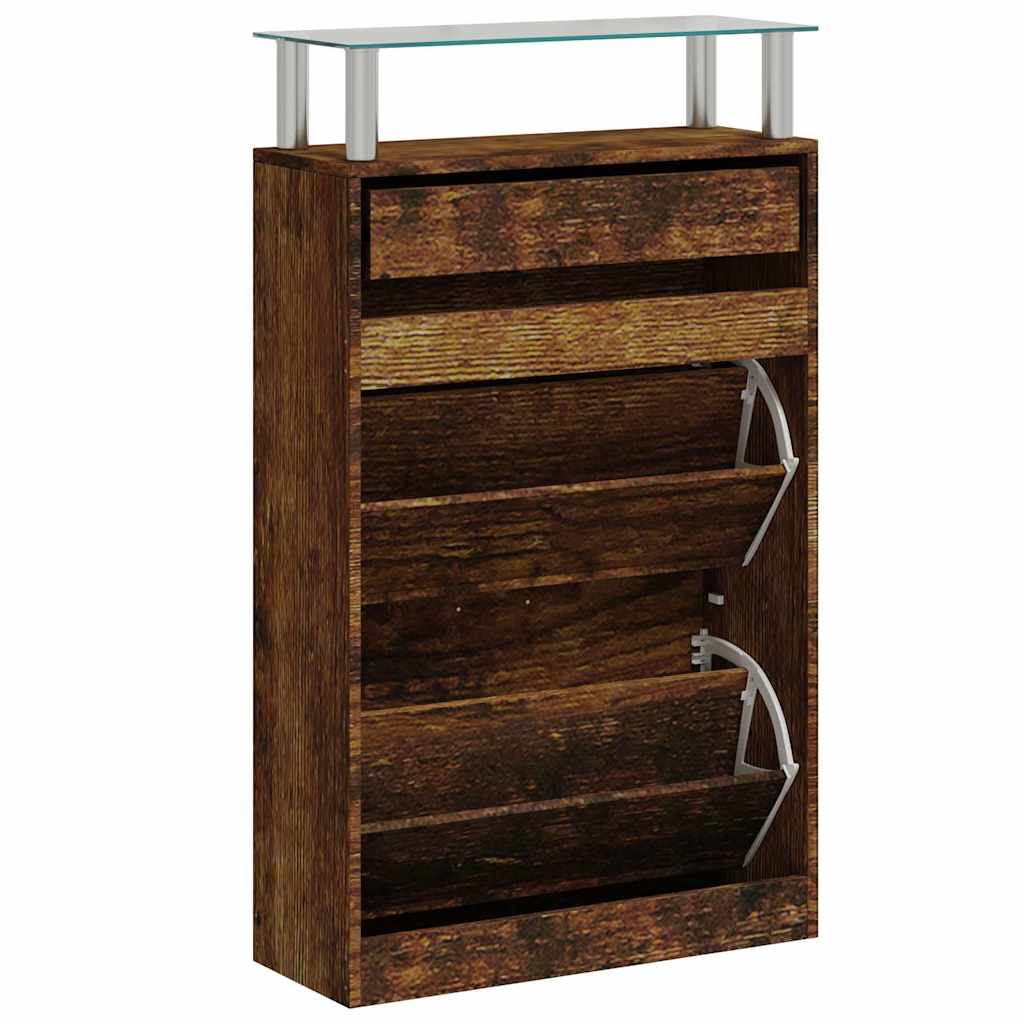 Schoenenkast 63x24x104 cm bewerkt hout gerookt eikenkleurig is nu te koop bij PeponiXL, paradijselijk wonen!