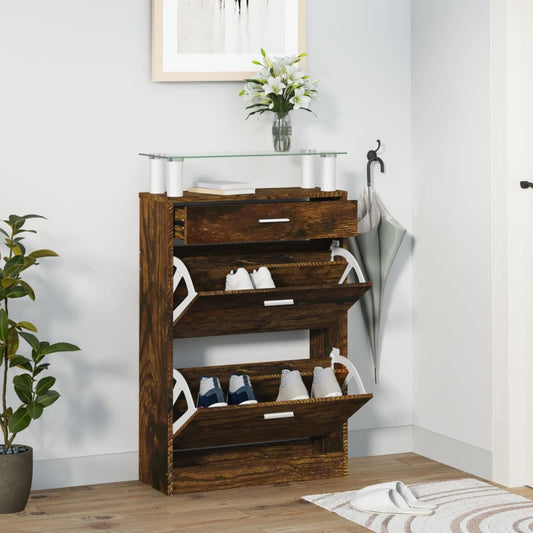 Schoenenkast 63x24x104 cm bewerkt hout gerookt eikenkleurig is nu te koop bij PeponiXL, paradijselijk wonen!