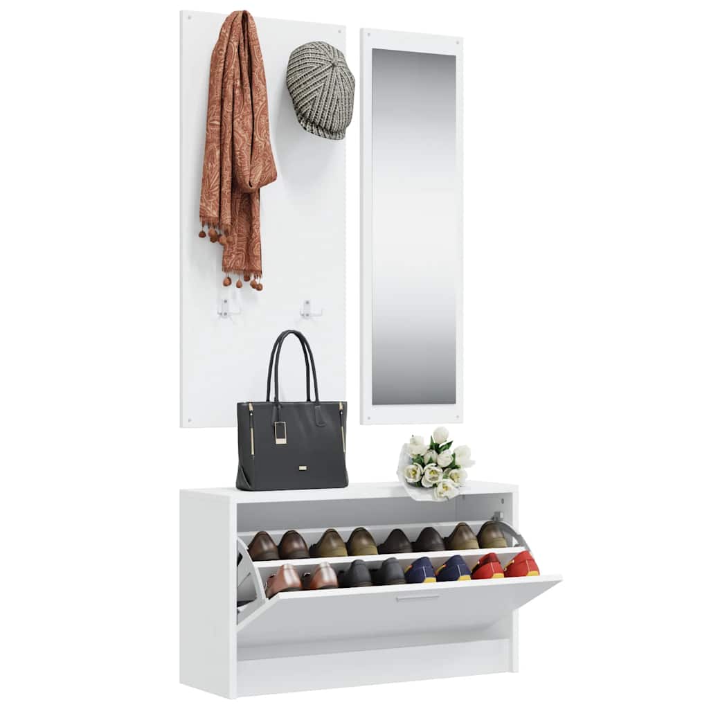 Schoenenkastset 3-in-1 bewerkt hout wit is nu te koop bij PeponiXL, paradijselijk wonen!