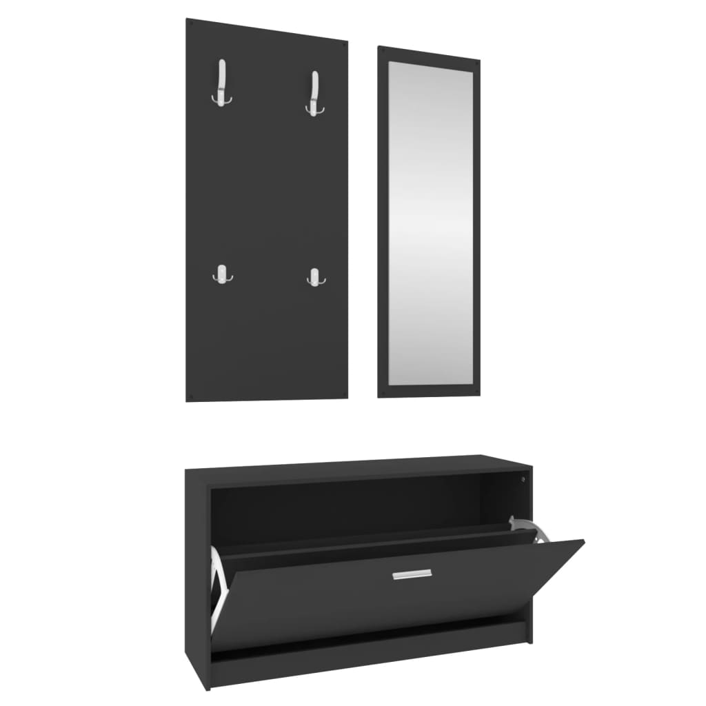 Schoenenkastset 3-in-1 bewerkt hout zwart is nu te koop bij PeponiXL, paradijselijk wonen!
