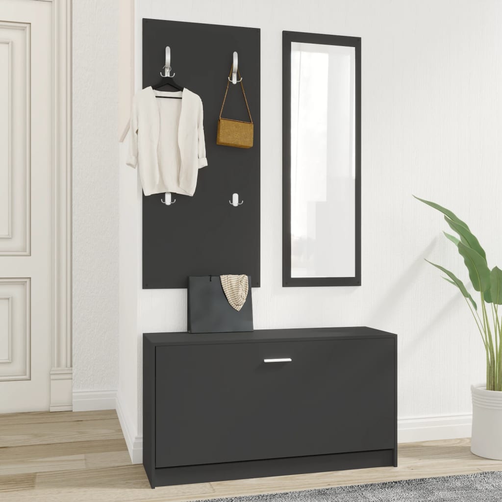 Schoenenkastset 3-in-1 bewerkt hout zwart is nu te koop bij PeponiXL, paradijselijk wonen!