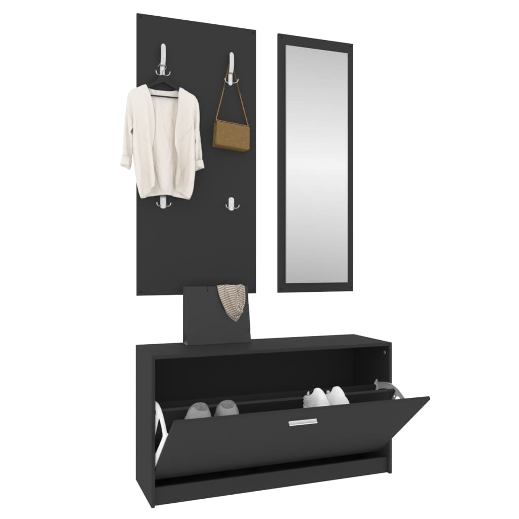 Schoenenkastset 3-in-1 bewerkt hout zwart is nu te koop bij PeponiXL, paradijselijk wonen!