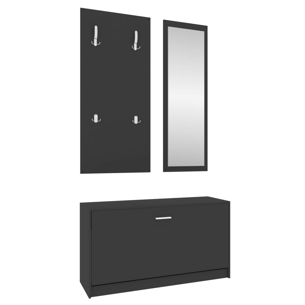 Schoenenkastset 3-in-1 bewerkt hout zwart is nu te koop bij PeponiXL, paradijselijk wonen!