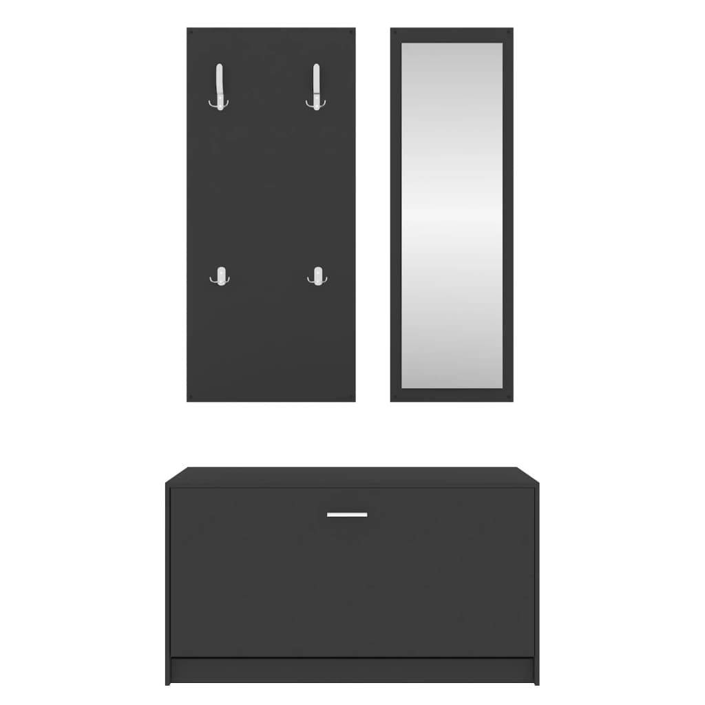 Schoenenkastset 3-in-1 bewerkt hout zwart is nu te koop bij PeponiXL, paradijselijk wonen!