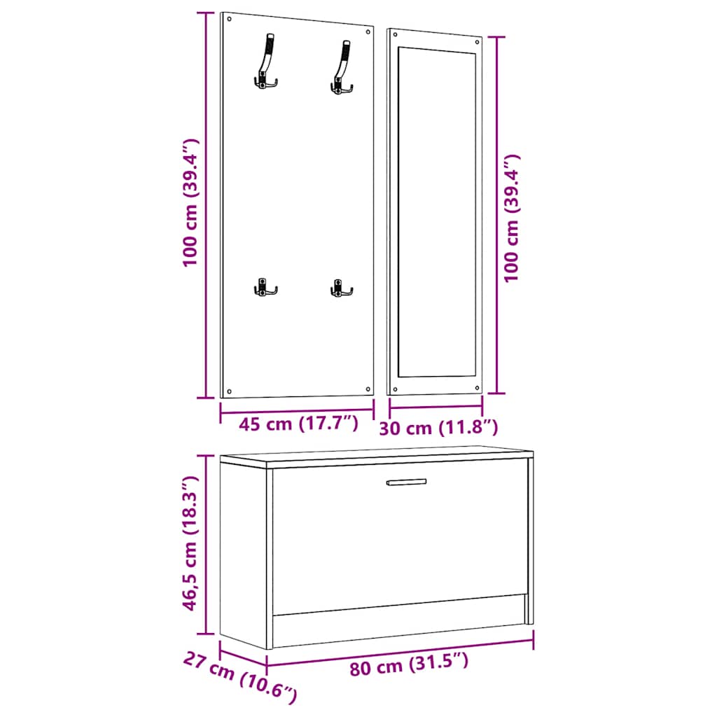 Schoenenkastset 3-in-1 bewerkt hout sonoma eikenkleurig is nu te koop bij PeponiXL, paradijselijk wonen!