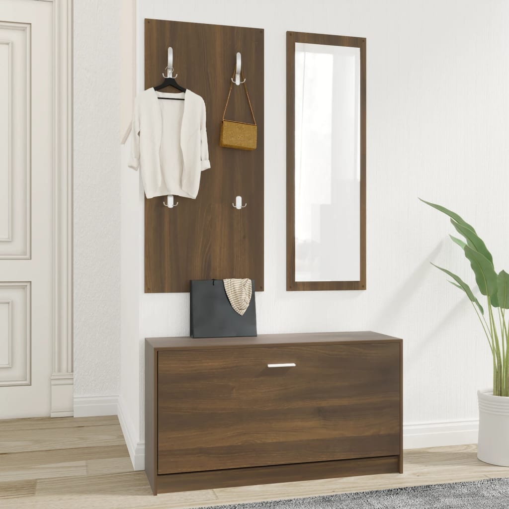 Schoenenkastset 3-in-1 bewerkt hout bruineiken is nu te koop bij PeponiXL, paradijselijk wonen!