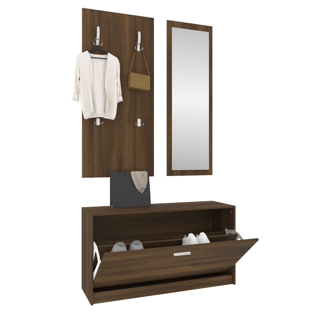 Schoenenkastset 3-in-1 bewerkt hout bruineiken is nu te koop bij PeponiXL, paradijselijk wonen!