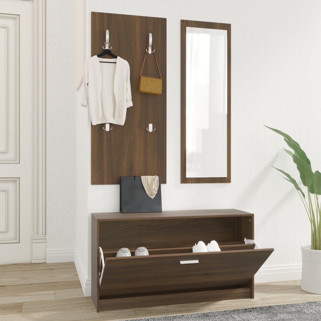 Schoenenkastset 3-in-1 bewerkt hout bruineiken is nu te koop bij PeponiXL, paradijselijk wonen!