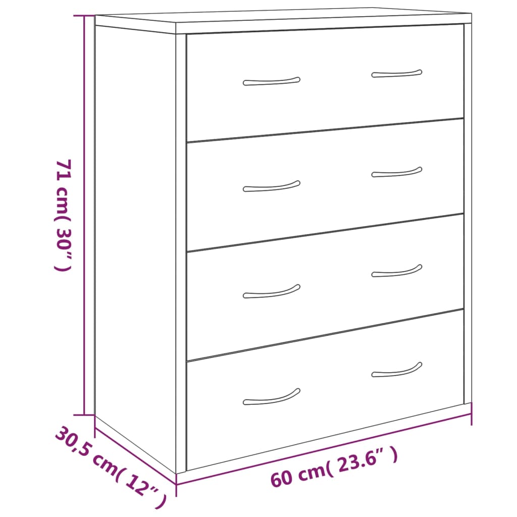 Dressoir met 4 lades 60x30,5x71 cm grijs sonoma is nu te koop bij PeponiXL, paradijselijk wonen!
